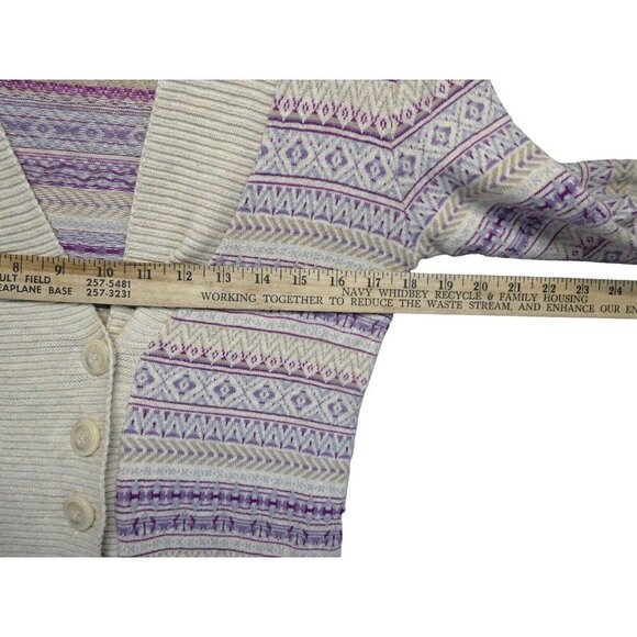 Eddie Bauer Cream and Purple Patterned Cardigan - Picture 7 of 9